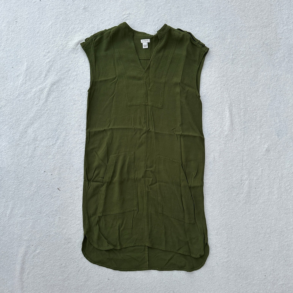 J. Crew Sleeveless Viscose Shift Dress Women's Size XS Olive Green Tunic